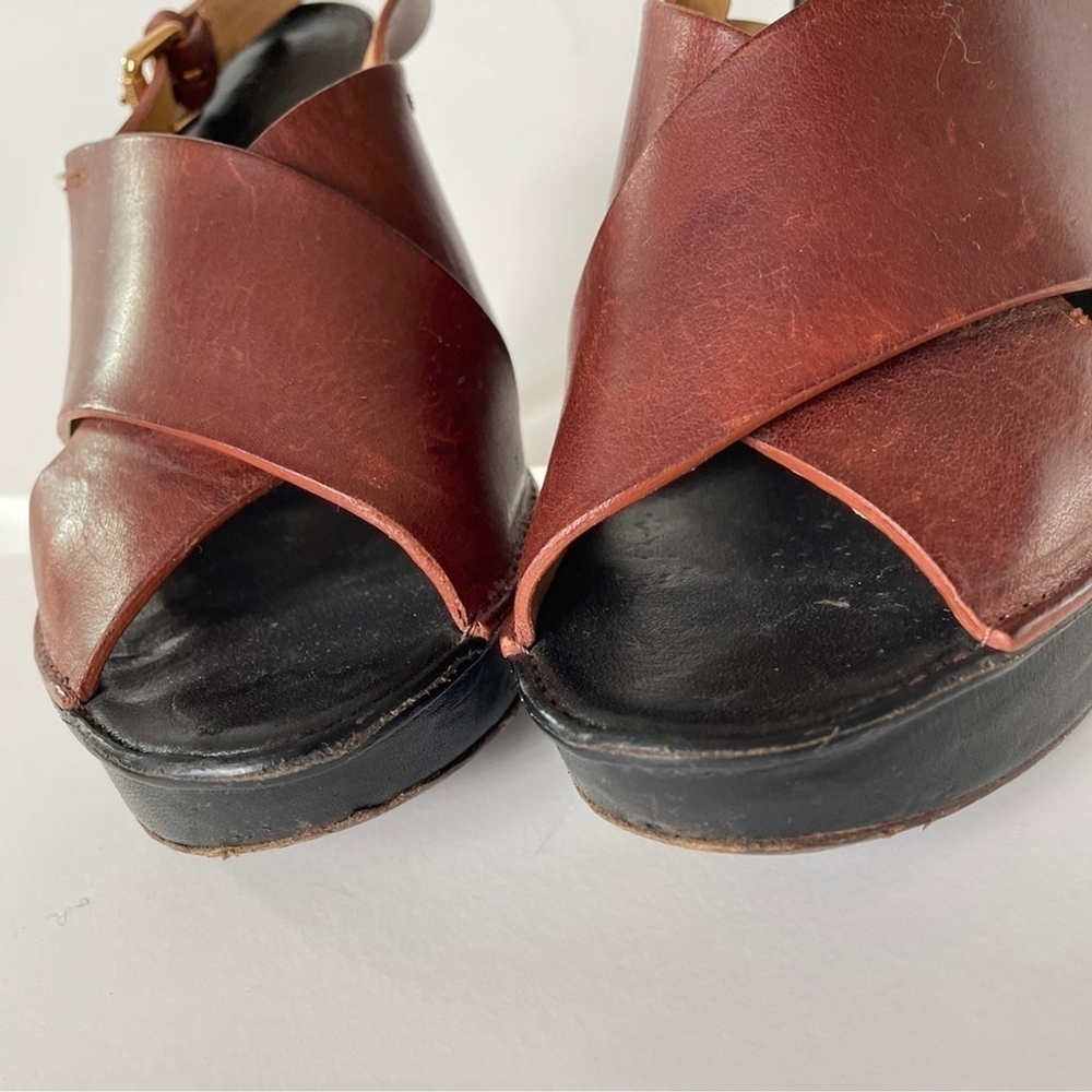 L’autre Chose Brown Leather Criss-Cross Sandle High Heel Clog Platform 7.5 - Picture 7 of 10